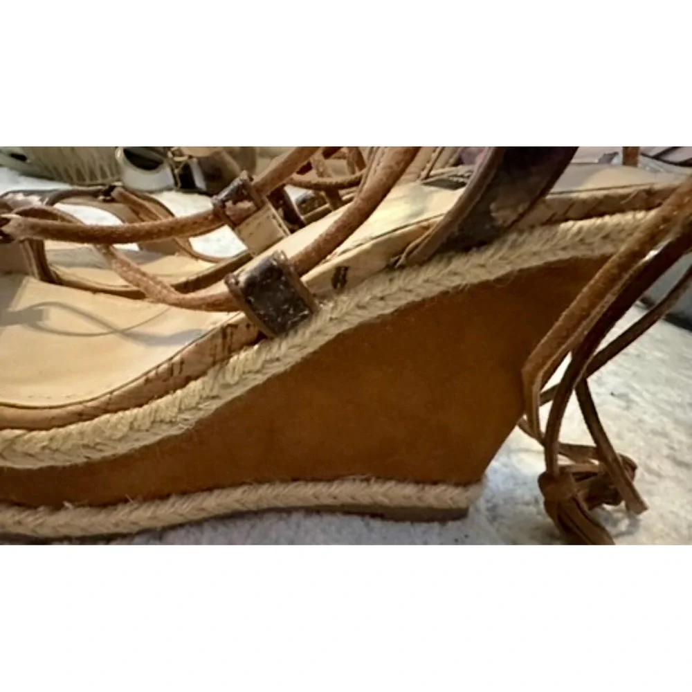 White‎ House Black Market Snakeskin Cork Lace Up Wedge Sandals